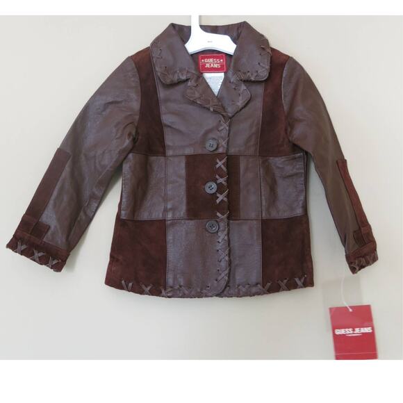 VINTAGE GUESS *NWT* Leather Jacket Size 4 Girl Cowgirls Western Button Brown Y2K - Picture 3 of 7